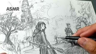 Adventurers Traveling Sketching in Graphite ASMR Unintentional No Talking [upl. by Witte]