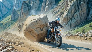 Massive Rock Fall Occurs Next to Motorcyclist [upl. by Karyn236]