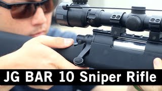 Airsoft GI  JG Bar 10 Bolt Action Spring Powered Sniper Rifle Gun Review [upl. by Tooley]