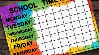 School Timetable design  How to draw and color easy step by step for kids  Classroom Projects [upl. by Oihsoy]