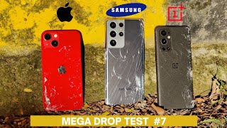 Mega Drop Test  iPhone 13 vs Samsung S21 Ultra vs OnePlus 9 Pro  Ceramic Shield vs Victus [upl. by Aissela]