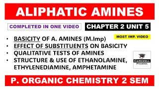 Unit 5 Aliphatic Amines complete  Basicity of Amines  Pharmaceutical organic chemistry 2nd sem [upl. by Ollehto568]