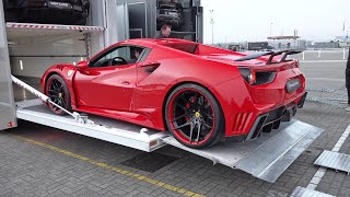 Novitec Ferrari 488 NLargo  Unloading from a Truck Exhaust Sounds Overview [upl. by Ahsieyk]