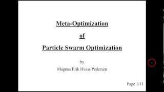 MetaOptimization of Particle Swarm Optimization Talk [upl. by Rozalie]