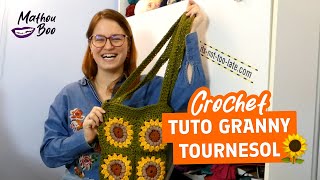 Tuto crochet Granny square tournesol 🌻  format vertical [upl. by Elatan]