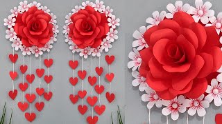 Easy paper craft wall hanging  Rose paper flower wall decor  Diy Room decor  Home decor ideas [upl. by Kamp746]