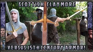 Scottish Claymore 15th Century Armor Tests  Gambeson Maille and Plate [upl. by Naryt]