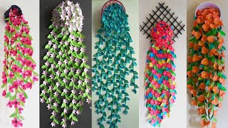 How to make easy paper rose flowers wall hangingWind chime Decoration ideaWhite Paper craftsDIY [upl. by Aisile]