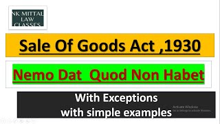 Nemo Dat Quod Non Habet  Exceptions  simple examples  Sale Of Goods Act  CA Foundation  Law [upl. by Elson]