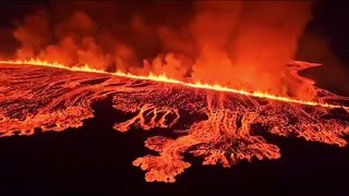 A volcano in Iceland is erupting for the fourth time in 3 months sending plumes of lava skywards [upl. by Ert459]