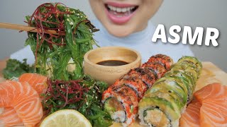 ASMR SUSHI Soft Whisper Food Sounds SALMON SASHIMI CATERPILLAR ROLL and ABURI TOBIKO ROLL  NE [upl. by Marian]