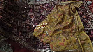 Pure Georgette Shikargah Shawl Embroided Shawl Authentic Shikargah Shawl Fancy WeddingParty Wear [upl. by Brenan703]