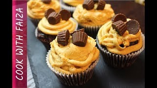 CHOCOLATE PEANUT BUTTER CUPCAKE Urdu Recipes COOK WITH FAIZA [upl. by Ilatan]