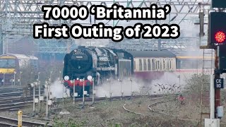 70000 BRITANNIA First Outing of 2023 at Crewe 240123 with 37688 amp Other Depot Moves [upl. by Nabala]