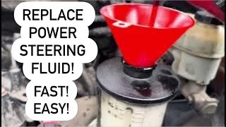 HOW TO REPLACE POWER STEERING FLUID Fast Easy No Tools Needed [upl. by Sungam]