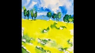 Aquarellmalerei Tutorial Landschaft mit leuchtend gelbem Rapsfeld unter blauem Himmel [upl. by Oiuqise941]