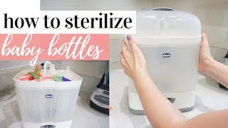 HOW TO STERILIZE BABY BOTTLES  CHICCO NATURALFIT 3IN1 MODULAR STERILIZER  BABY ESSENTIALS [upl. by Enyaht]