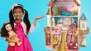 Emma Pretend Play with Giant Belle Doll Playhouse Beauty and the Beast Toys [upl. by Narot731]