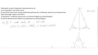 Własności trójkąta równoramiennego dowód [upl. by Eilahtan]