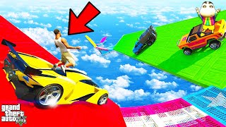 FRANKLIN TRIED THE IMPOSSIBLE PUZZLE BLOCK RAMP PARKOUR WITH LUXURY CARS GTA 5  SHINCHAN and CHOP [upl. by Aleehs]