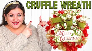 How to make a Woodland Ruffle Deco Mesh Wreath  Vintage Christmas Cruffle Wreath DIY Tutorial [upl. by Analiese]