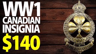 140  WW1 Canadian CEF 199th Battalion Cap Badge Insignia History  Military Antiques Toronto [upl. by Zischke75]