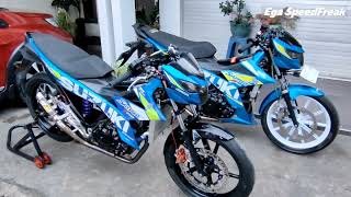 Satria Fu Fi 2016 VS 2017 blue gp Versus adu ganteng part racing  Belang R150 Raider F150 [upl. by Yenrab]