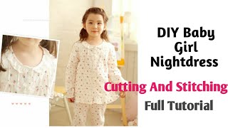 Kids Frill Night suit Cutting And Stitching only 1 meter Fabric34 Year Girl NightdressNightwear [upl. by Leboff]