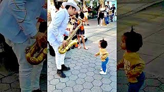 1 year old cute baby is dancing with Youtube Stars Karolina Protsenko Violin and Daniele Vitale Sax [upl. by Nahtanohj655]