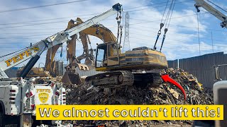 80000lb Excavator Stuck on Giant Landfill Full Recovery [upl. by Nixie]