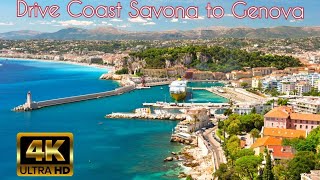 Drive Savona to Genova 4k beach and city trip Italy [upl. by Afrika]