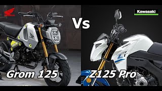 Honda Grom 125 vs Kawasaki Z125 Pro Comparison TM [upl. by Cid]