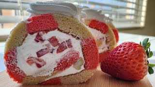 Гүзээлзгэнэтэй рулет буюу Ороомог бялуу хийх жор  Strawberry Roll Cake Recipe  딸기 롤 케이크 레시피 [upl. by Antsirhc693]