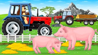 Farmer Hardwork Tractor and Pig Transport on Trailer  Building a Pigsty  Vehicles Farm Animated [upl. by Lali]