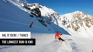 The longest run in Val dIsere Tignes Grande Motte glacier to Val Claret village top to bottom [upl. by Zaraf7]