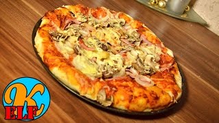 173 Cheesy Crust Pizza mit Käserand  Schinken und Champignons  KanalELF Rezepte [upl. by Marga]