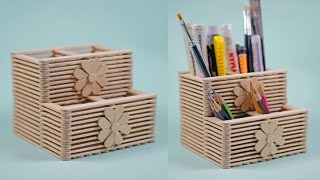 Ide kreatif membuat tempat penyimpanan pensil dari stik es krim  DIY [upl. by Drofnats]