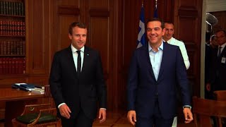 Macron reçu par le Premier ministre grec Alexis Tsipras [upl. by Jelene]