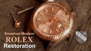 Restoration of a Smashed Rolex Watch  Most Modern Rolex in Rose Gold Restored [upl. by Eeluj]