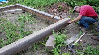 Cheap Slab log cabin part 1 timberframe rim Joist [upl. by Scrogan]