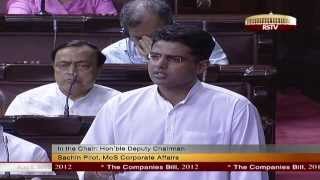 Sachin Pilots speech on The Companies Bill 2012 in Rajya Sabha [upl. by Lokkin582]