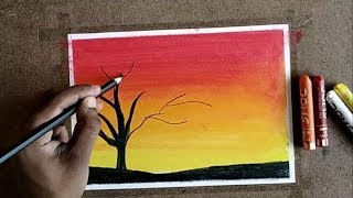 How to draw simple scenery with oil pastels step by step for beginners [upl. by Nonnerb823]