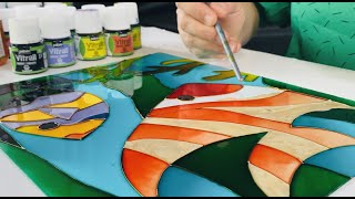 GLASS PAINTING LESSON  Painting A Fish with Transparent Glass Colors رسم على الزجاج بالوان شفافه [upl. by Niabi]