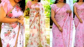 Simple and stylish saree designdesigner sarees onlineparty wear saree designssaree blouse designs [upl. by Alakim]