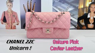 Chanel 22C Unicorn  Sakura Pink Caviar Leather Small Classic Flap with Champagne Gold Hardware [upl. by Nadabb481]