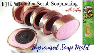 Rimmed coffee scrub soap making using improvised soap mold DIY easy tutorial how to coffee soap 051 [upl. by Chard]