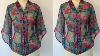 DIY jacket  top cutting and stitching  with designer sleeve very easy method [upl. by Devy]