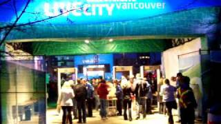 Entering LIveCity Downtown Canada Pavilion Security Gate at the Vancouver 2010 Winter Olympics [upl. by Ailugram223]