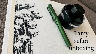 Lamy safari fountain pen fast unboxing and trying  ink sketching the trees [upl. by Leen]