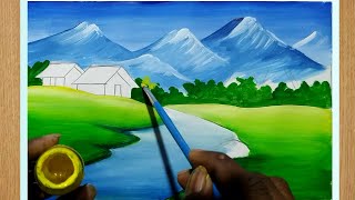 how to draw beautiful scenery painting with poster colorposter color scenery painting step by step [upl. by Ignacius]